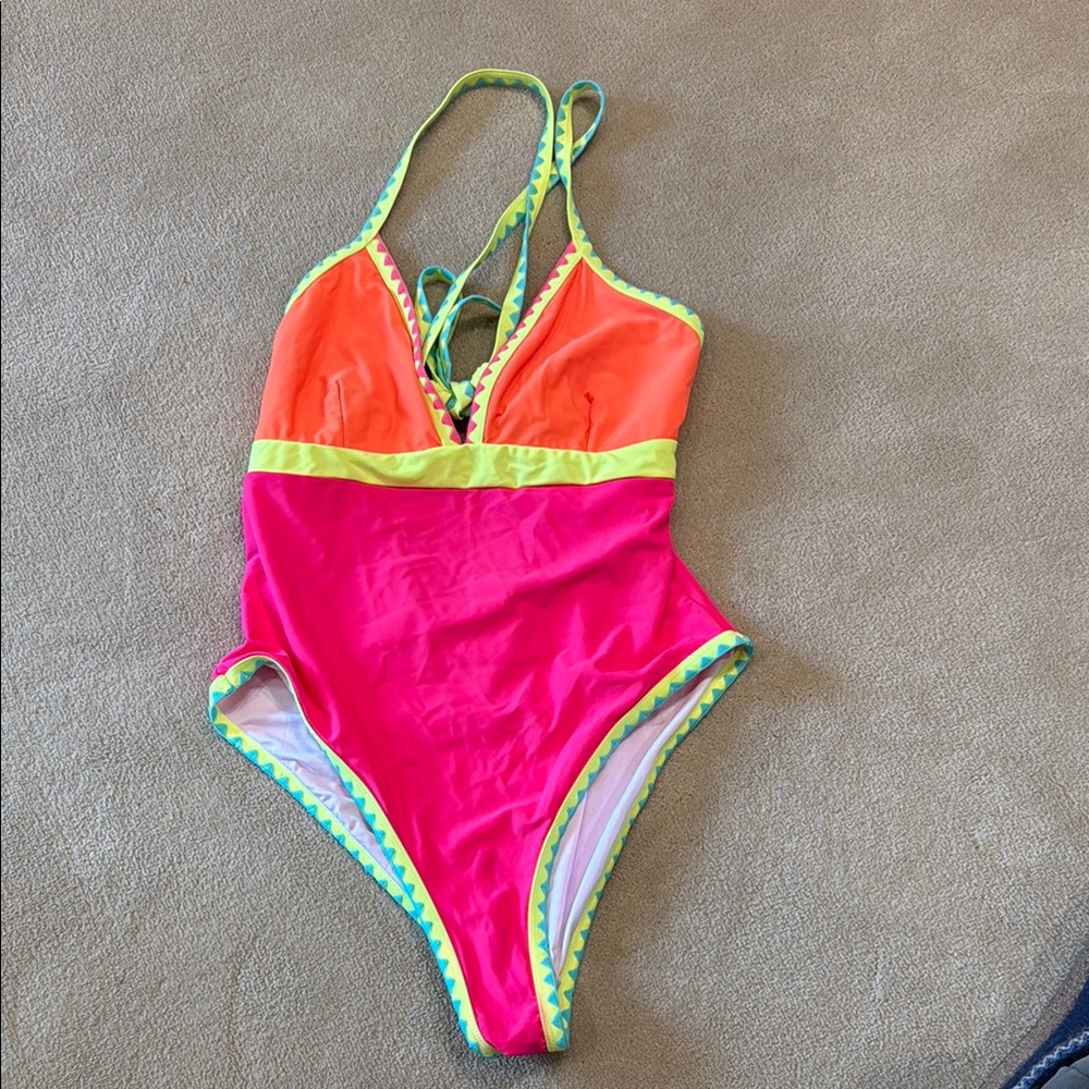 XL NWOT one piece neon pink and orange Swimsuit